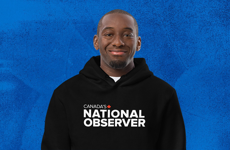 Black hoodie with Canada's National Observer logo