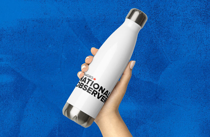 Water bottle with Canada's National Observer logo