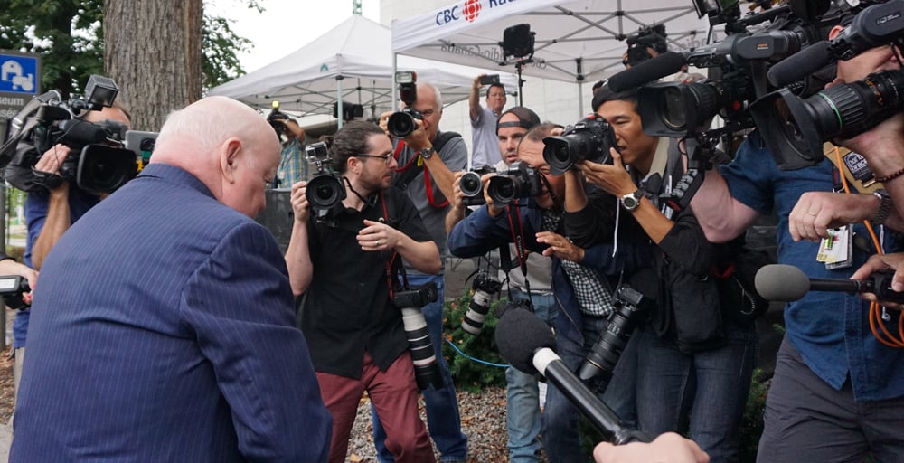 Media scrum at Duffy trial Aug. 2015. Photo by Elizabeth McSheffrey