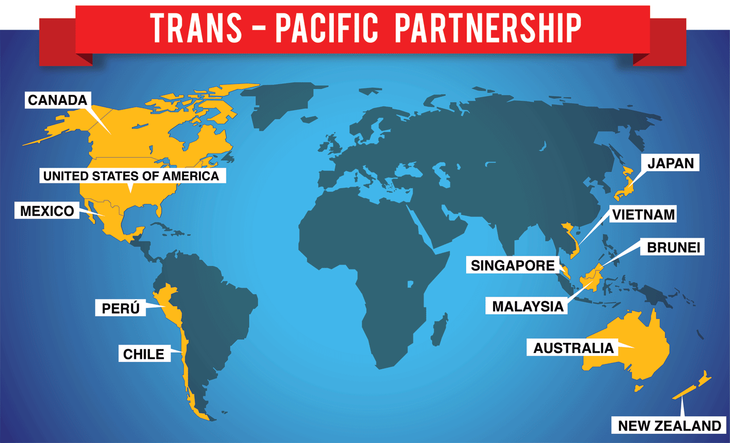 Trans Pacific Partnership - map of involved countries - AG News