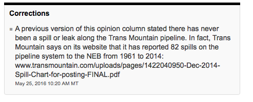 CBC, correction, Kinder Morgan, pipelines, Trans Mountain