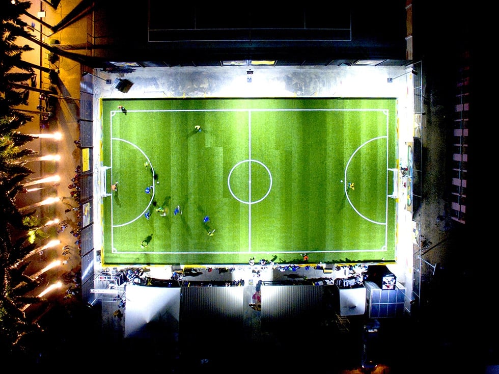 A soccer field in Nigeria with lights powered by Pavegen. Photo by Pavegen