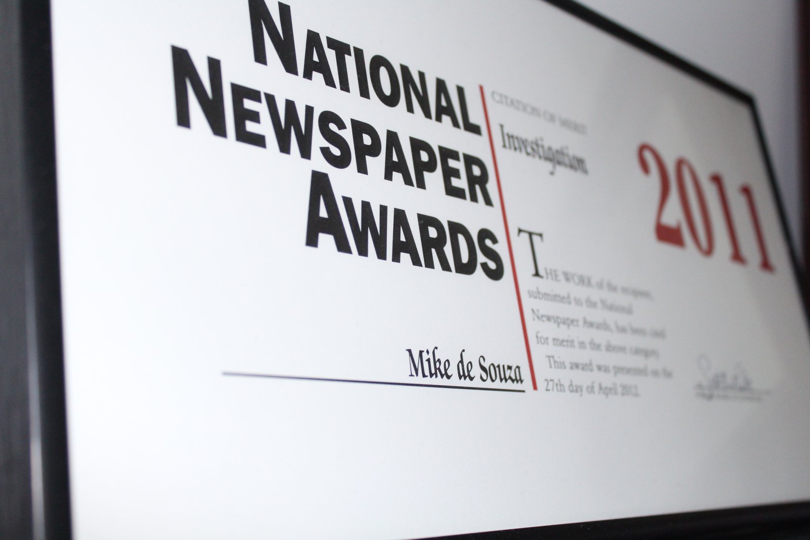 Mike De Souza, National Newspaper Awards, 2011, Friends of Science