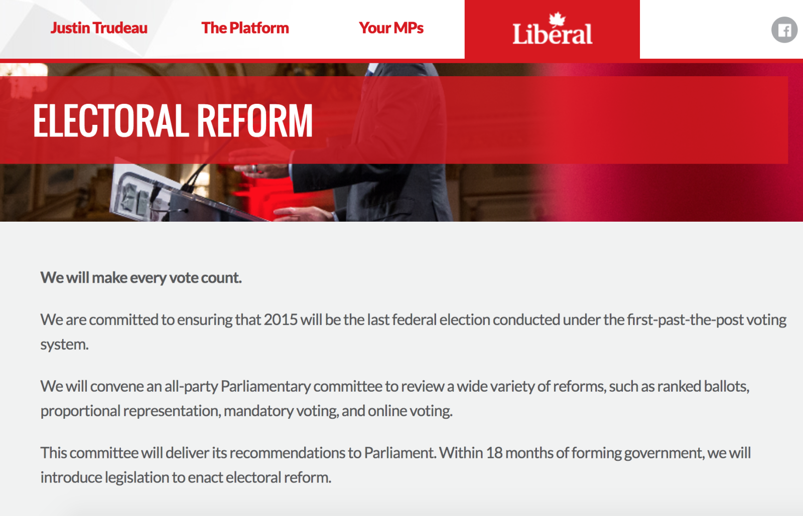 electoral reform, Liberal Party, election promise