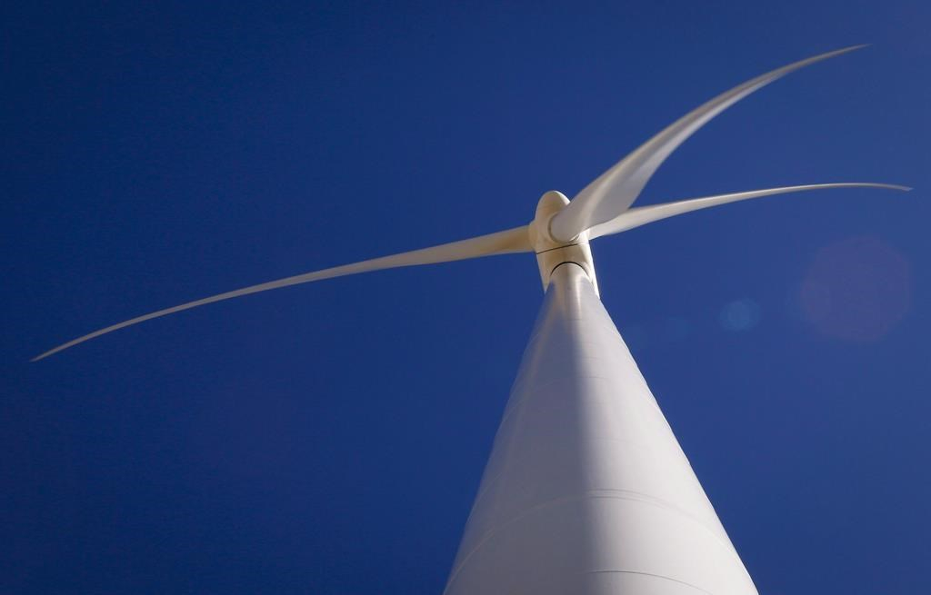 A wind turbine is shown at a wind farm near Pincher Creek, Alta.