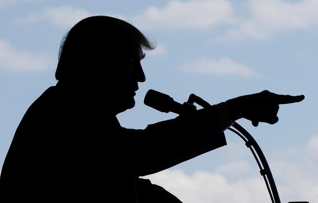 President Donald Trump addresses U.S. military troops and their families at the Sigonella Naval Air Station, in Sigonella, Italy, Saturday, May 27, 2017.