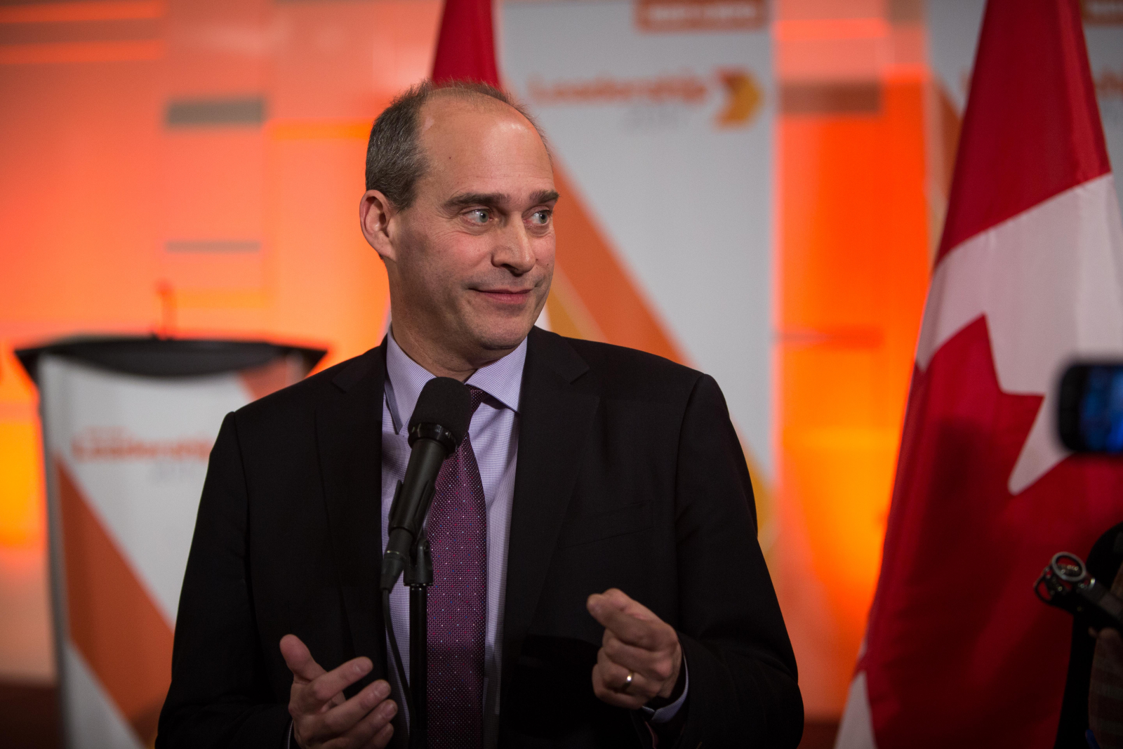 NDP leadership hopeful Guy Caron speaks to reporters in Ottawa on March 12, 2017.
