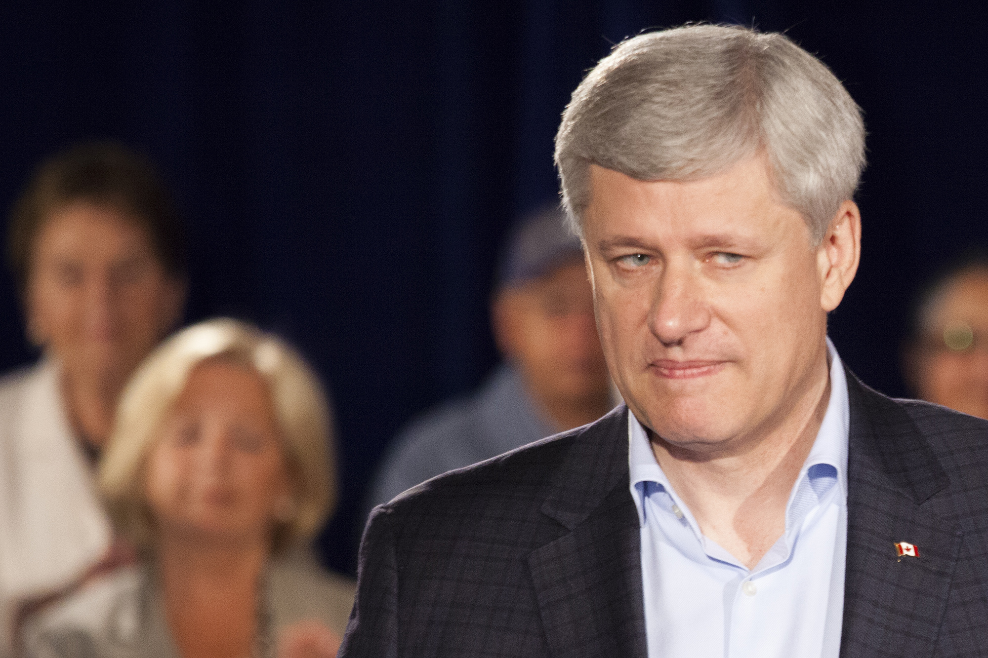 stephen harper grimaces at reporters in north vancouver - mychaylo prystupa national observer