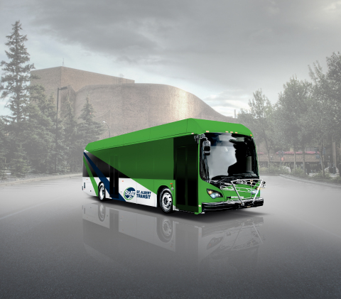 Rendering of St. Albert's long-range, battery-electric bus, supplied and manufactured by BYD. Rendering courtesy City of St. Albert