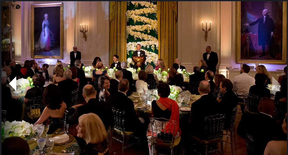 The two leaders and their spouses at the state dinner. Photo from Associated Press