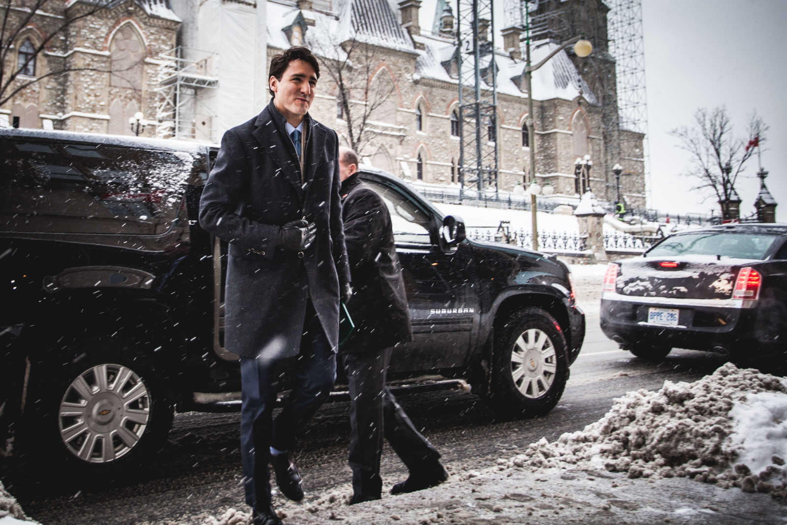 Justin Trudeau, Ottawa, news conference, snow, winter