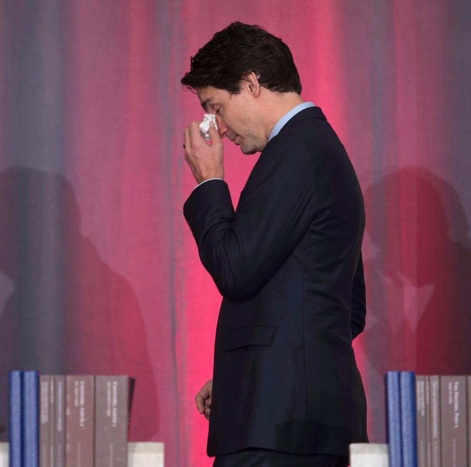 Prime Minister Justin Trudeau tears up after speaking about the Truth and Reconciliation commission's final report on Dec. 15, 2015. Photo by CP.