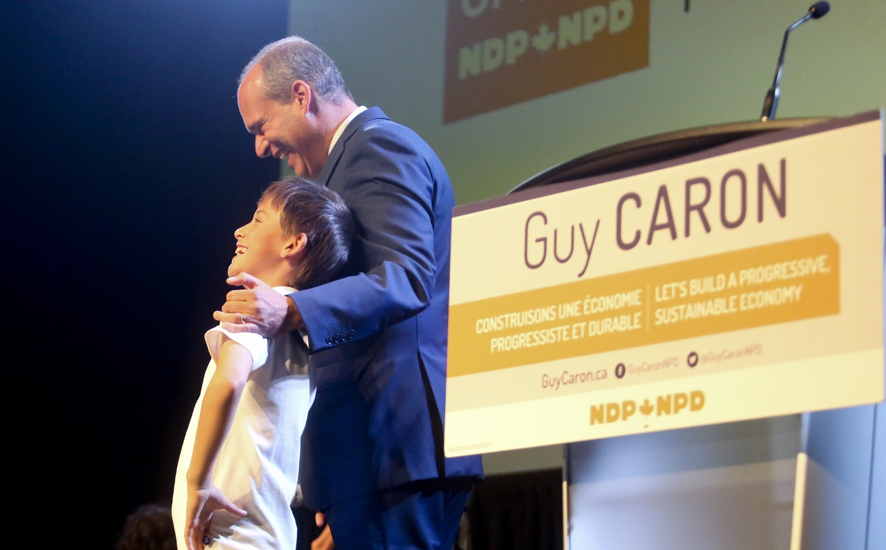 NDP leadership candidate Guy Caron with son Dominic