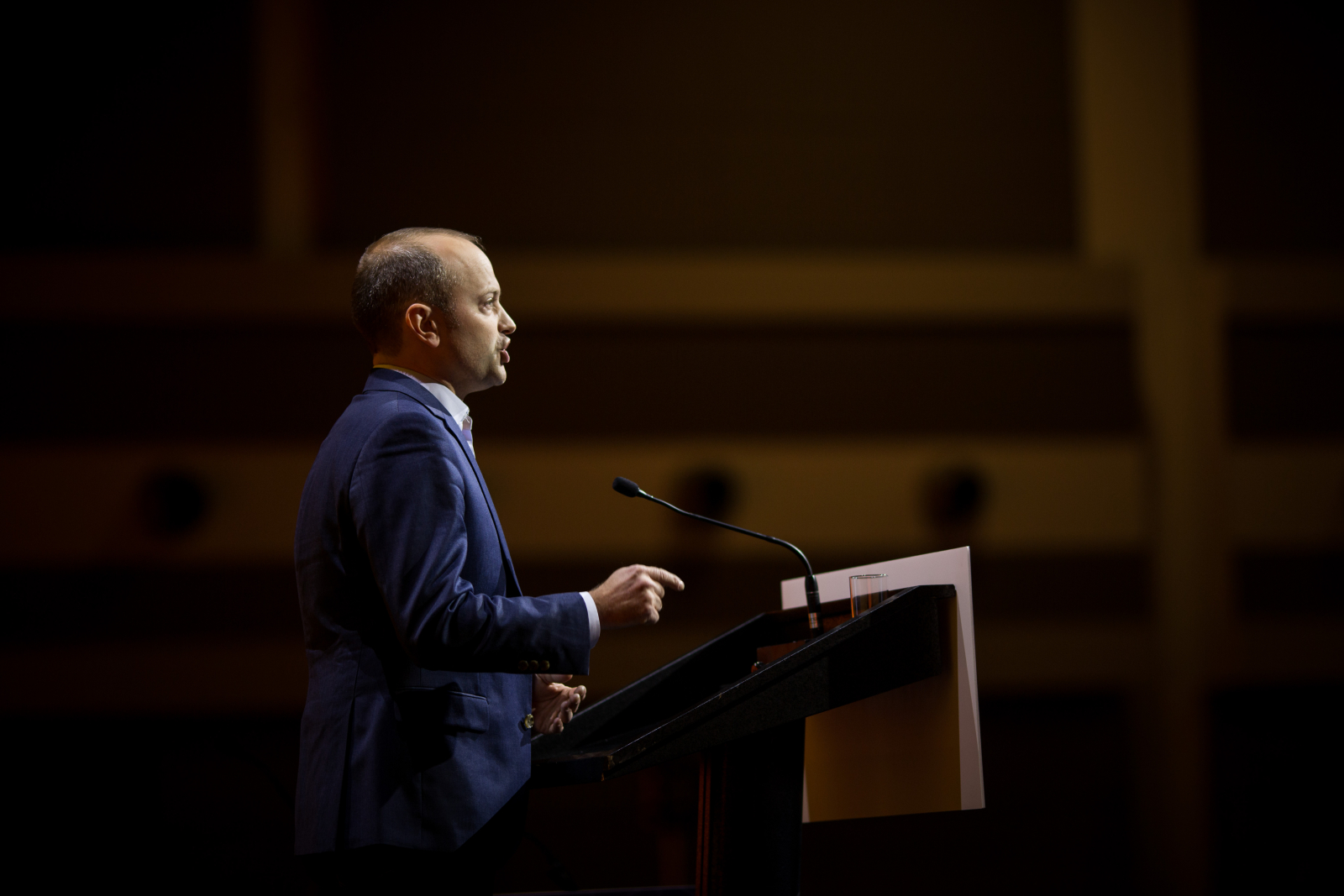 Toronto city councillor Mike Layton addresses delegates at the NDP's national convention in Ottawa on Feb. 16, 2018. Photo by Alex Tétreault