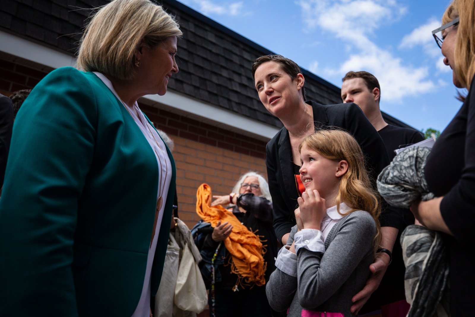 7 year old Mira Pasma-Helleman is with her mother, candidate for the New Democratic Party of Ontario Chandra Pasma for Ottawa West-Nepean, for an election campaign rally with the party's leader, Andrea Horwath, to bring support to the local candidates, at