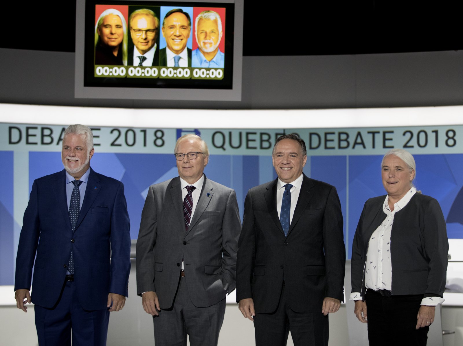 Quebec's four would-be leaders at the English-language debate on 17 September 2018
