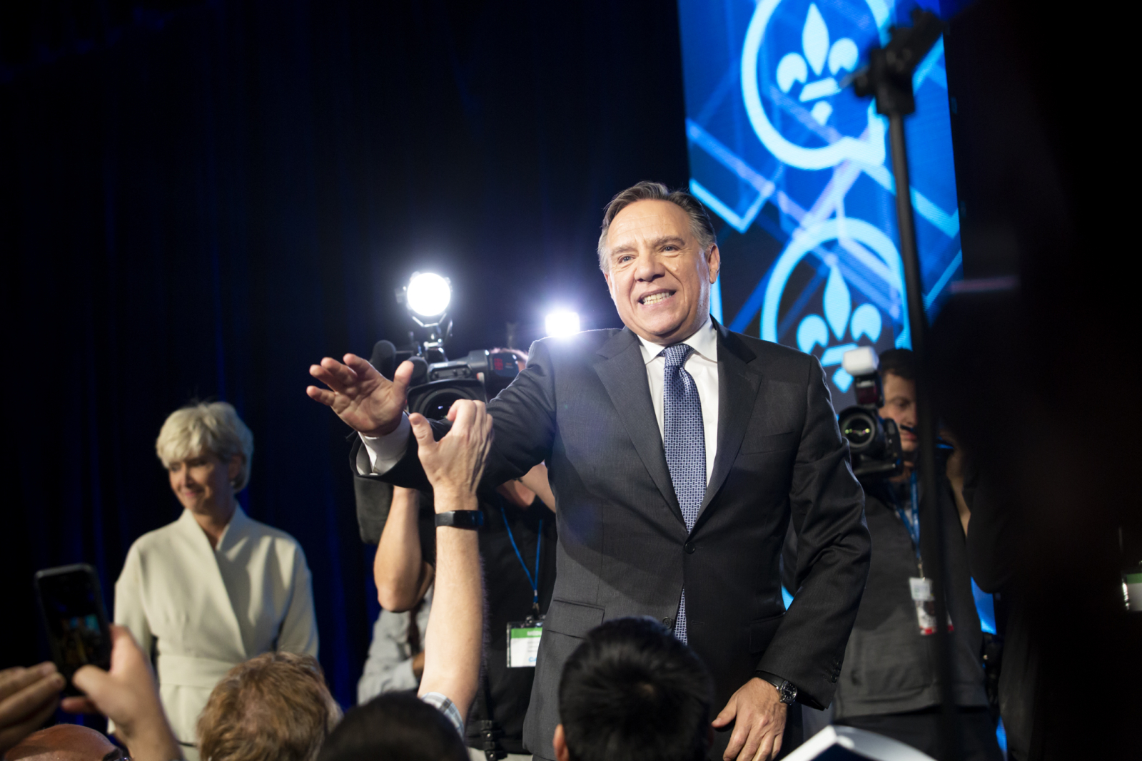 François Legault at CAQ election headquarters on election night, Oct. 2 2018