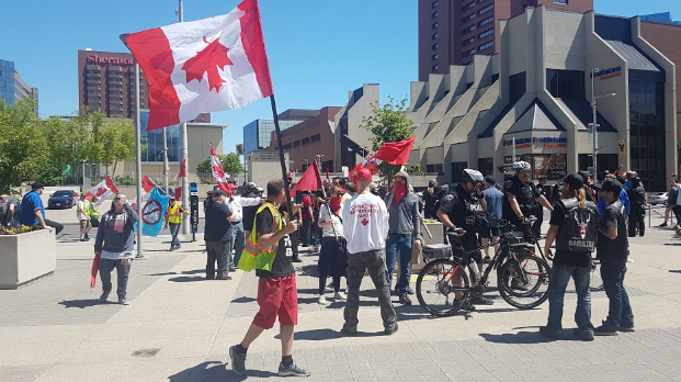 Yellow Vests _Soldiers of Odin _Canadian Nationalist Party_ in Hamilton