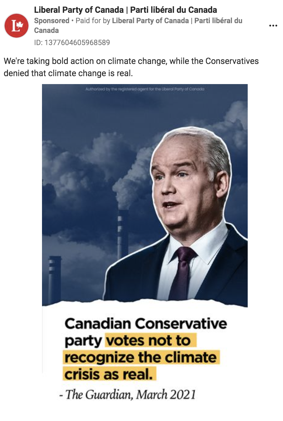 Screengrab of Liberal Party ad, targeting climate change.