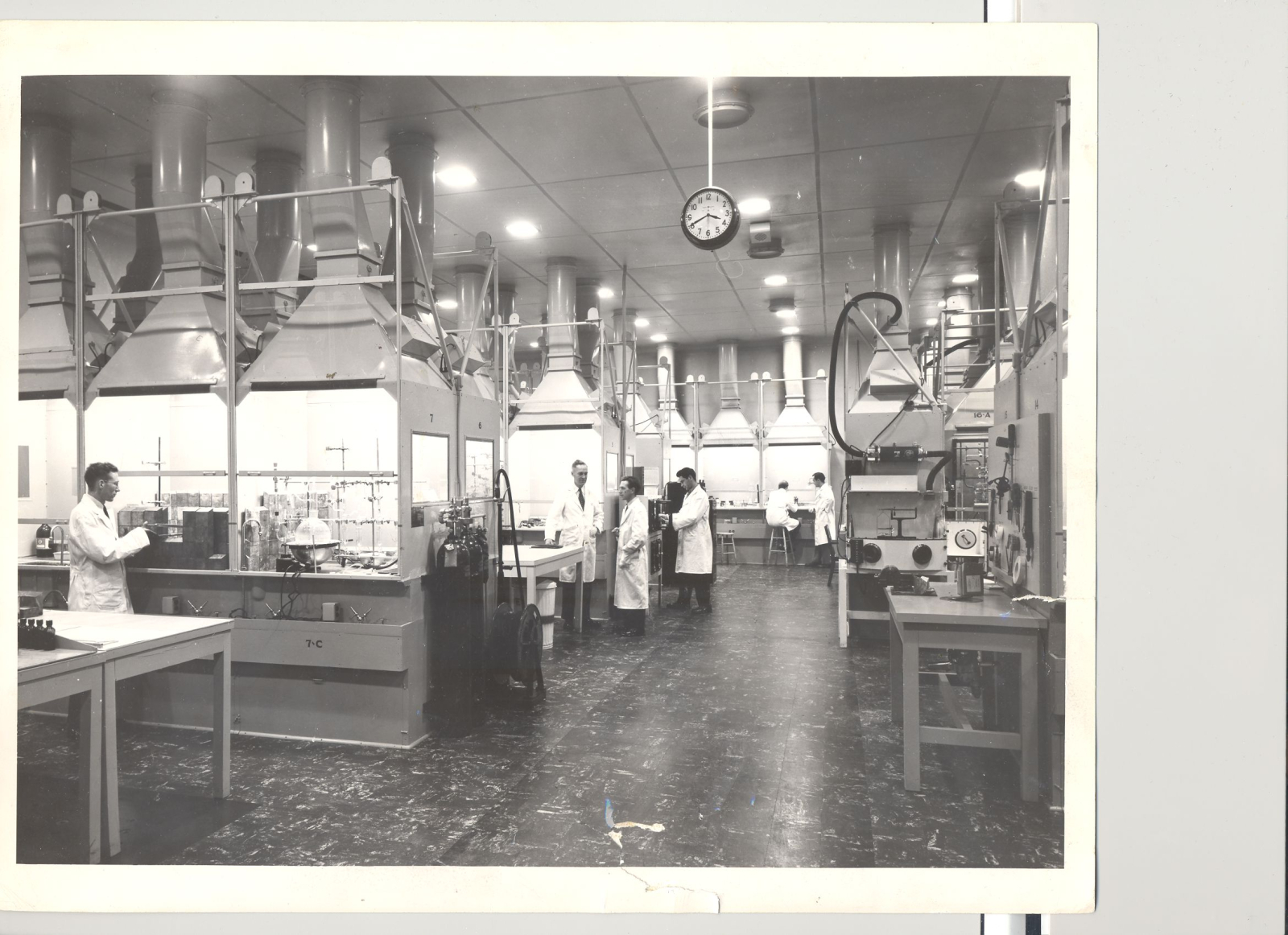 A black and white photo showing the labs where medical isotopes were produced at Chalk River from the pre-2000s