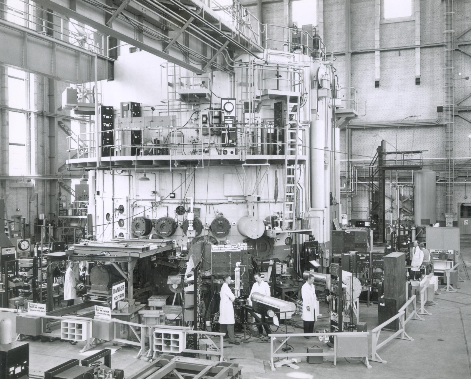 nuclear reactor shown in black and white photo