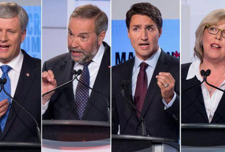 Stephen Harper, Thomas Mulcair, Justin Trudeau, Elizabeth May, federal election 2015, Leaders Debate