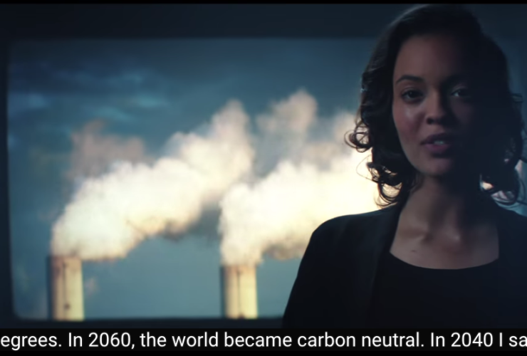 A still image from Earth Hour's video that reflects back from the future on a planet saved from climate change. Video from WWF