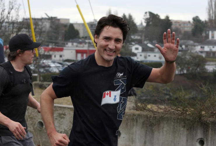 Prime Minister Justin Trudeau enjoys a morning run with members of the Canadian Forces at CFB Esquimalt in Esquimalt, B.C., on Thursday, March 2, 2017