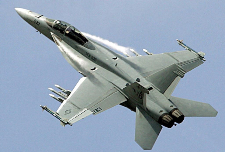 The Boeing F-18 Super Hornet performs during its demonstration flight