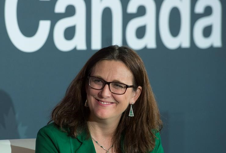 Cecilia Malmstrom, Chief Trade Commissioner for the European Union, listens to a moderator before taking questions following a speech in Ottawa, Tuesday March 21, 2017.