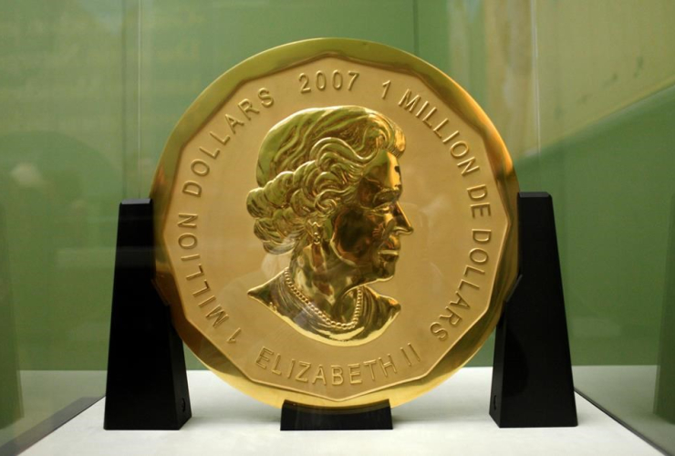 The Dec. 12, 2010 file photo shows the gold coin 'Big Maple Leaf' in the Bode Museum in Berlin. The 100-kilogram (220 pound) gold coin disappeared from the museum.
