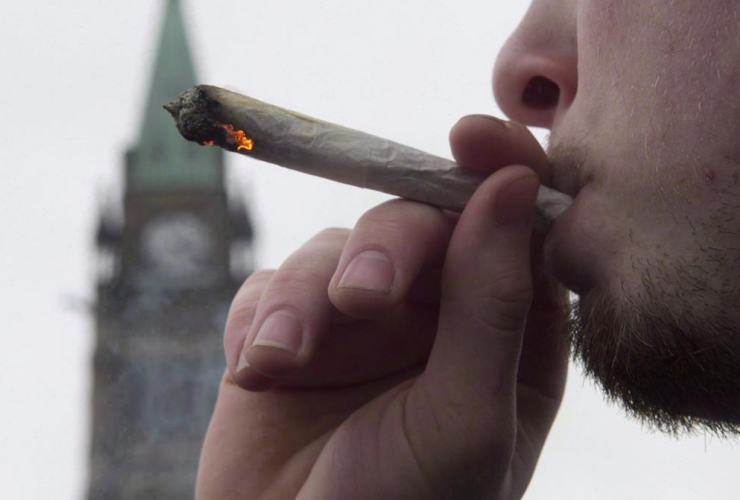 A man lights a marijuana joint as he participates in the 4/20 protest on Parliament Hill in Ottawa, April 20, 2015.