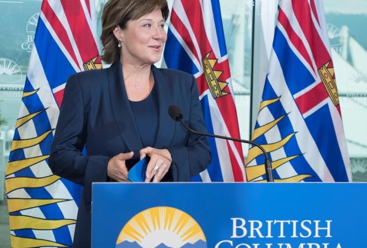 British Columbia Premier Christy Clark addresses the media at her office in Vancouver, B.C., Wednesday, May 10, 2017.