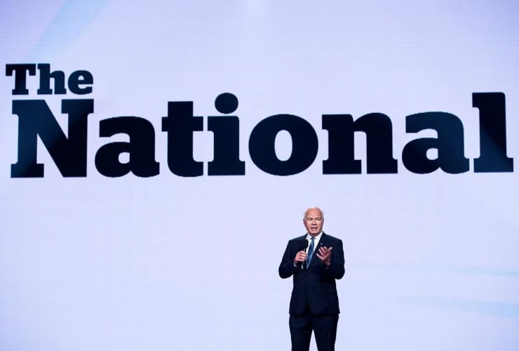 Peter Mansbridge, CBC News chief correspondent, speaks during the CBC upfront showcasing the CBC 2017-18 fall/winter lineup in Toronto on May 24, 2017.