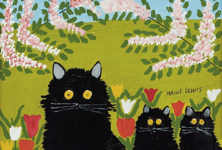 The Maud Lewis painting "Three Black Cats" is shown in a handout photo.