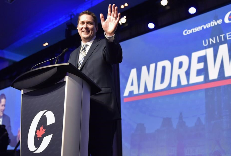 Andrew Scheer speaks after being elected the new leader of the federal Conservative party at the federal Conservative leadership convention in Toronto on Saturday, May 27, 2017.