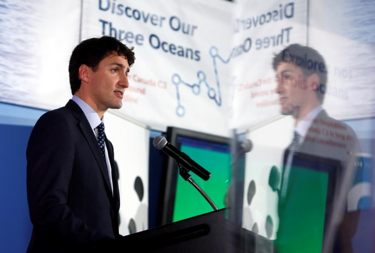 Prime Minister Justin Trudeau speaks as he takes part in World Wildlife Fund Healthy Waters Summit reception at the Museum of Nature in Ottawa, Monday June 12, 2017.