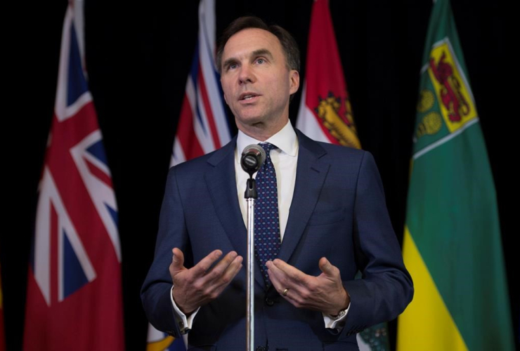 Minister of Finance Bill Morneau speaks with the media following meetings with his provincial counterparts in Ottawa, on Monday, June 19, 2017. 