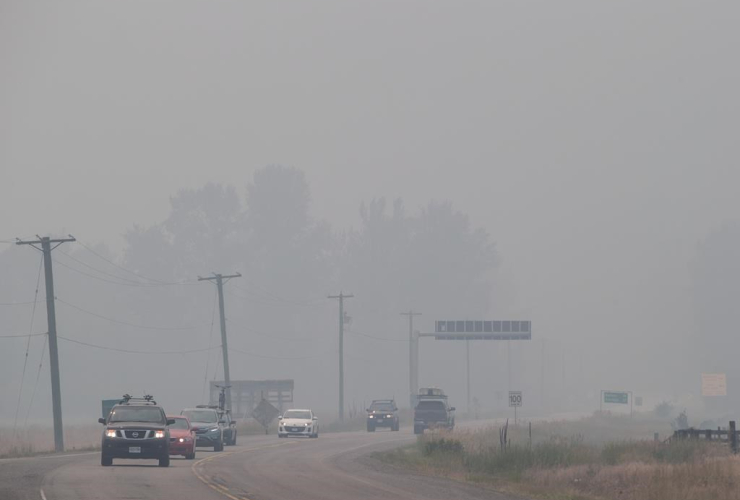 Smoke, wildfires, motorists, Yellowhead Highway, Little Fort, British Columbia