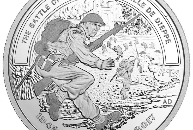 Canadian silver collector, coin, 75th anniversary, Allied attack, German-occupied port, Dieppe, Second World War, Royal Canadian Mint