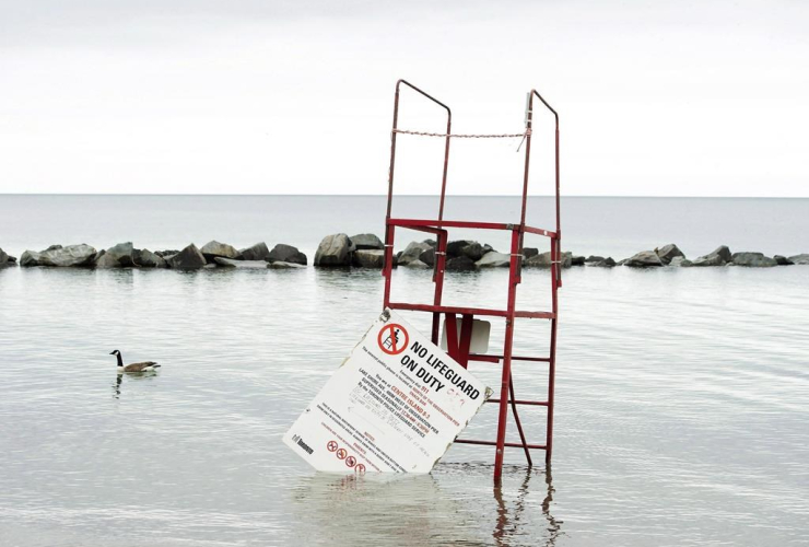 Flooded beaches, Toronto Islands, rising water levels, Toronto