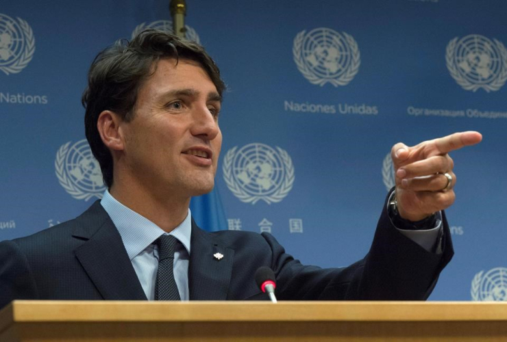 Canadian Prime Minister Justin Trudeau, journalist, news conference, United Nations Headquarters, New York City, 