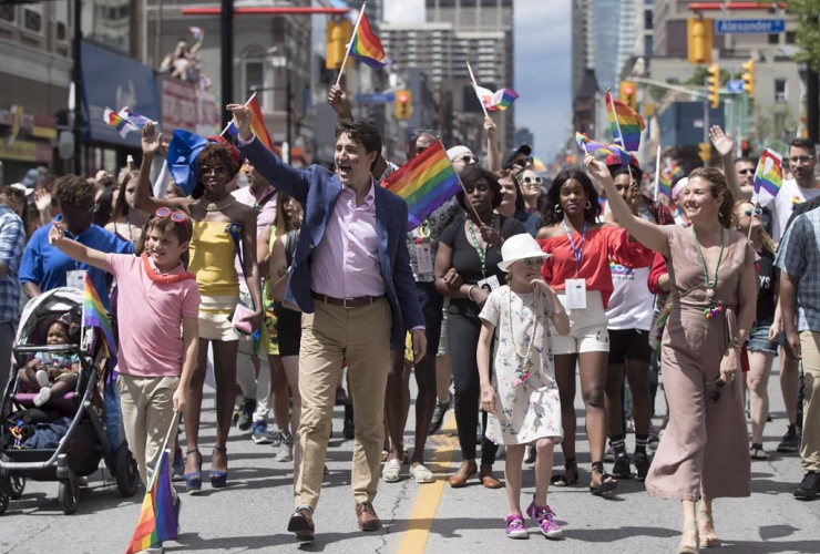 Prime Minister Justin Trudeau, Sophie Gregoire Trudeau, Ella-Grace, Xavier, Pride parade, Toronto