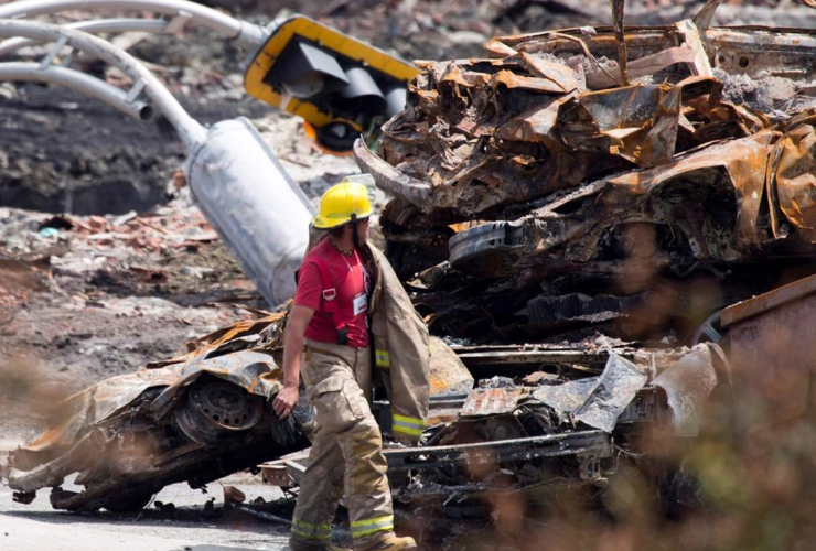 firefighter, rubble, train crash, Lac-Megantic, 