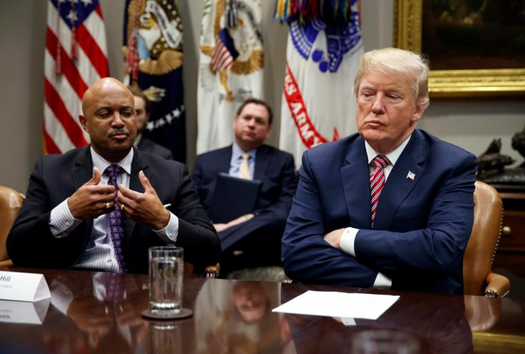 President Donald Trump, Indiana Attorney General Curtis Hill, meeting, Roosevelt Room, White House, 