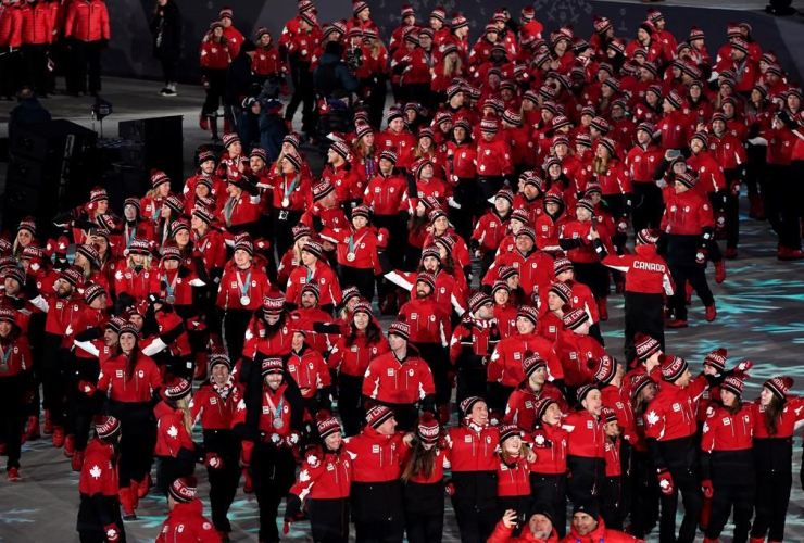 Canadian athletes, stadium, closing ceremonies, 2018 Pyeongchang Olympic Winter Games, Pyeongchang, South Korea,