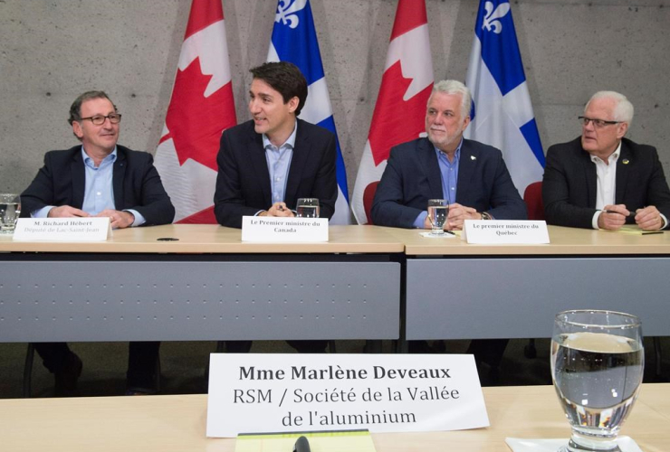 Justin Trudeau, roundtable meeting, aluminum industry, Saguenay, Richard Hebert, Philippe Couillard, Serge Simard,