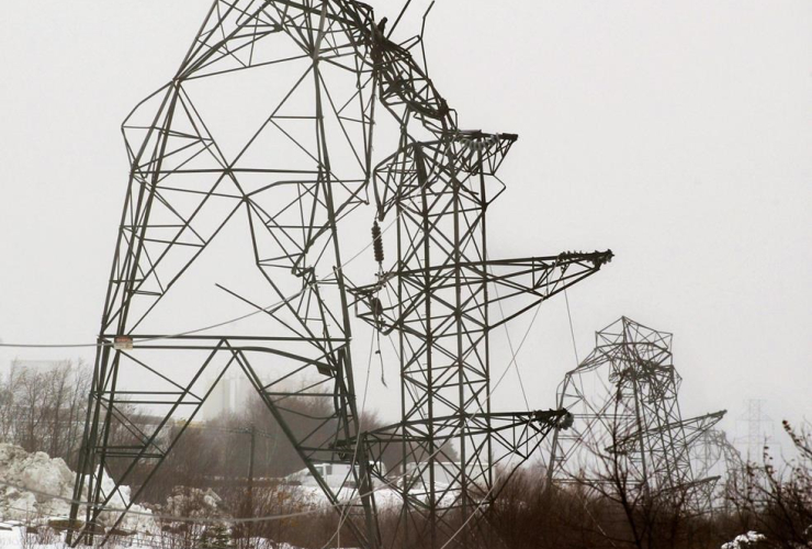 power transmission towers, toppled, snow, winds, Dartmouth, 