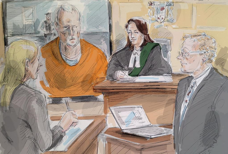 artist's sketch, serial killer, Bruce McArthur, video, Toronto courtroom, 