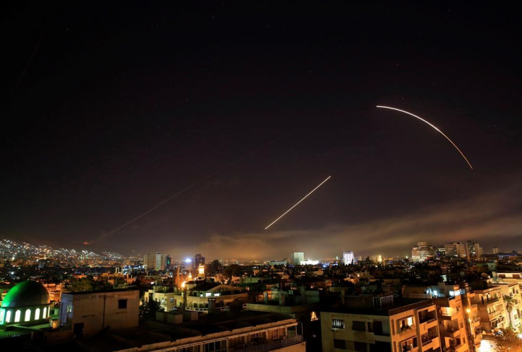 Missiles, Damascus skyline, U.S., attack, Syria,